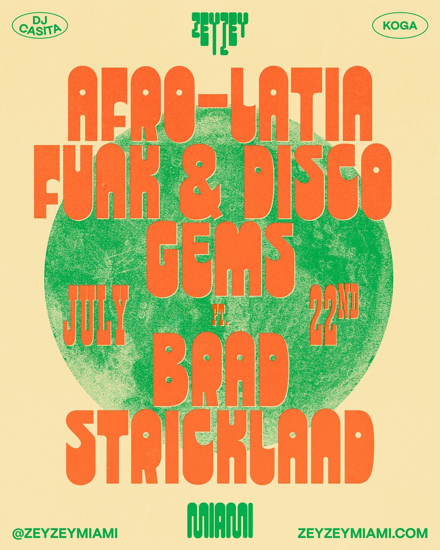 ZeyZey welcomes Brad Strickland, founder Miami’s Love Tempo parties and radio show. Mr Strickland will be digging into the crates for an all vinyl set of Afro-Latin funk infused disco gems to set the vibe just right. Make sure to catch him on Saturday night! Ticket Link in Bio#ZeyZeyMiami #miamimusicscene
