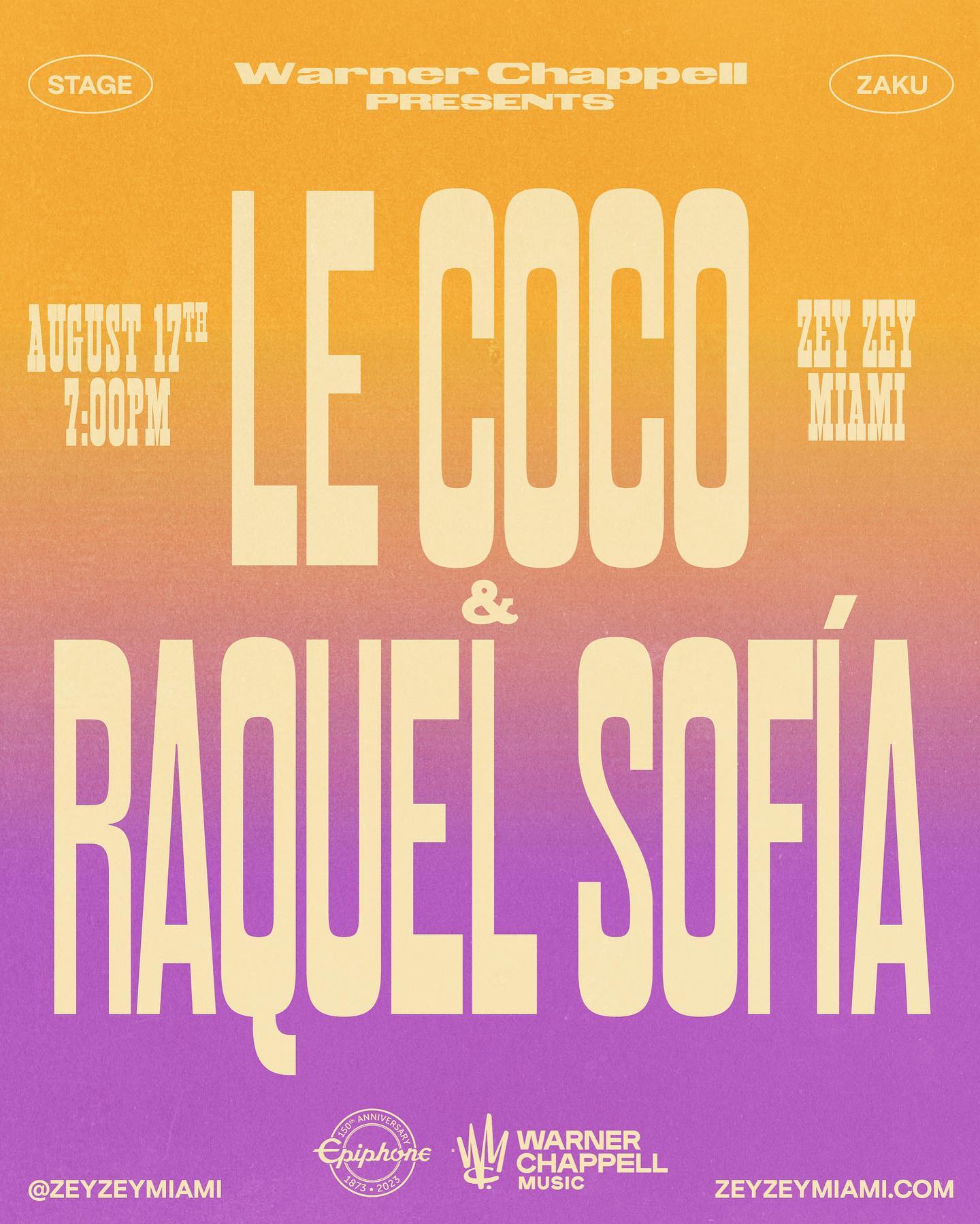 Join us, Thursday night as musical gems @raquelsofia @lecocoramos light up our stage at 7pm. Get ready for an unforgettable night. Ticket link in bio #zeyzeymiami #miamimusicscene
