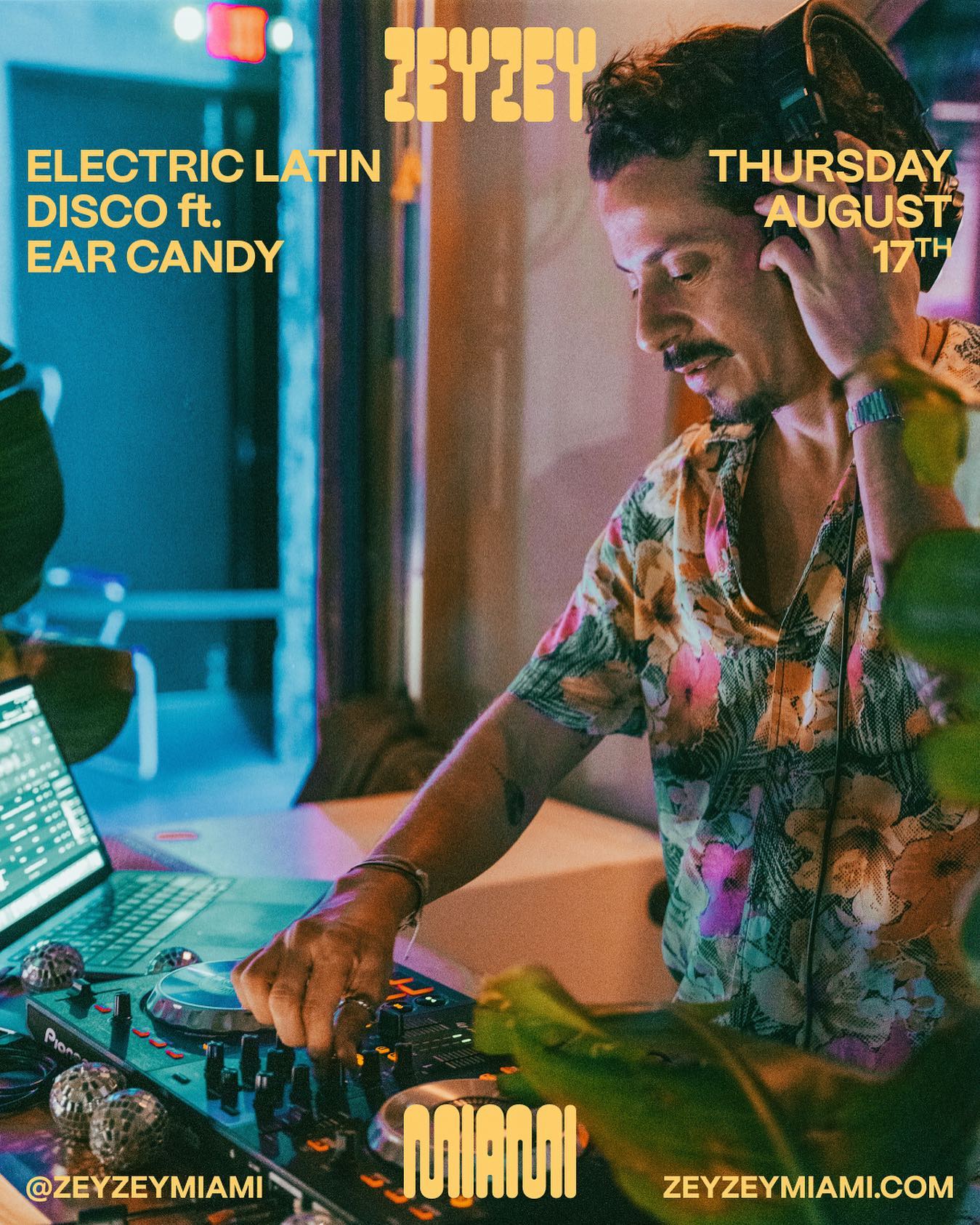 Thursday night magic at our indoor Tima Disco. Join us at 10pm for the Electric Latin Disco with the electrifying @earcandymusic.co Get lost in the rhythm! Ticket link in bio. #zeyzeymiami #miamimusicscene