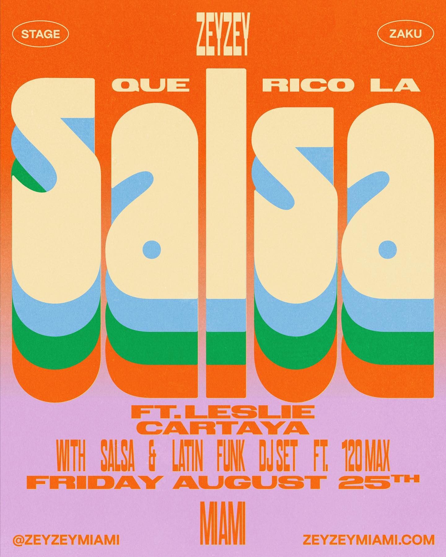 Prepárense para una noche de pura salsa! Join us Friday at 8pm for a complimentary Salsa class and for Que Rico La Salsa, spotlighting the talents of @lesliecartaya Ticket link in bio. #zeyzeymiami #miamimusicscene