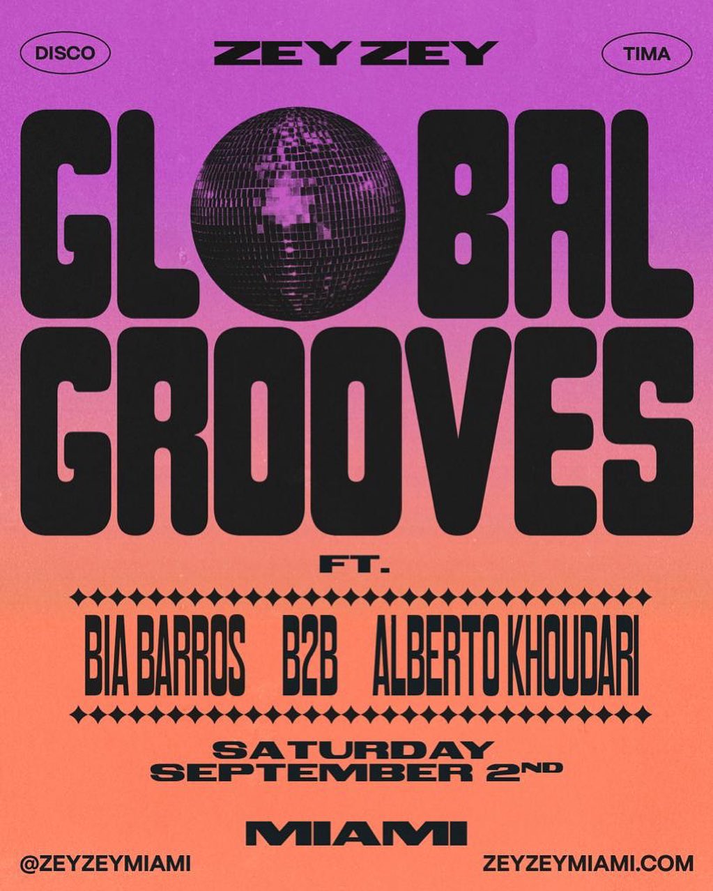 Global sounds, epic night! Join the party this Saturday as @bia.bar.ros pairs up B2B with @groove____93 for Global Grooves. Doors at 7pm!Ticket link in bio #zeyzeymiami #miamimusocscene